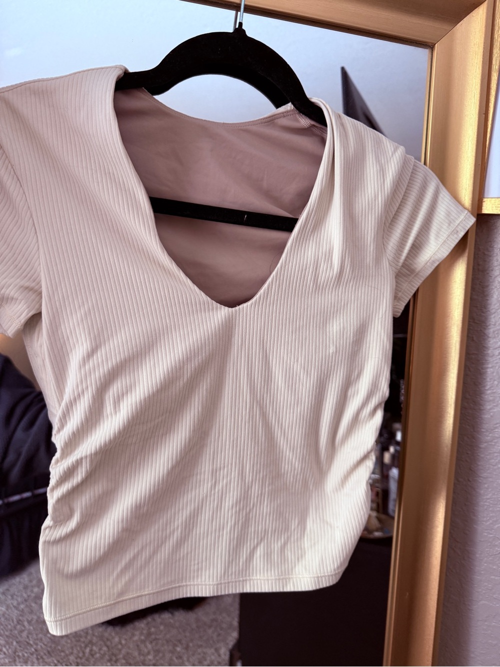 lululemon athletica Ribbed V-Neck Short Sleeve Top in Light Cream